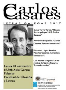 XX Xornadas de Cultura Galega de Granada, dedicadas a Carlos Casares @ Universidade de Granada - Facultade de Filosofía e Letras