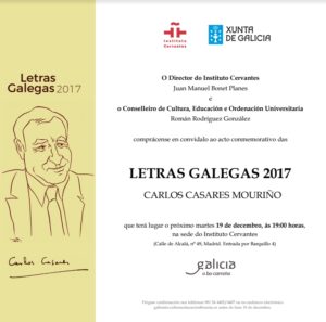 Acto das Letras Galegas 2017 no Instituto Cervantes de Madrid @ Instituto Cervantes de Madrid